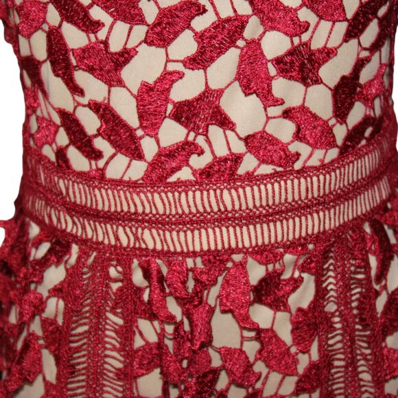 Boohoo Berry Red Corded Lace Midi SKATER Dress Size 8 NWT's HOLIDAY! - Picture 5 of 16